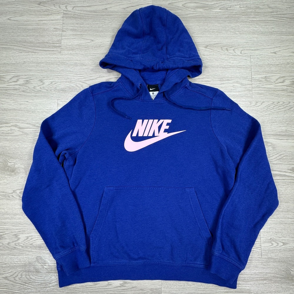 Nike Women's Hoodie Futura Logo Pullover Blue Fleece Pocket